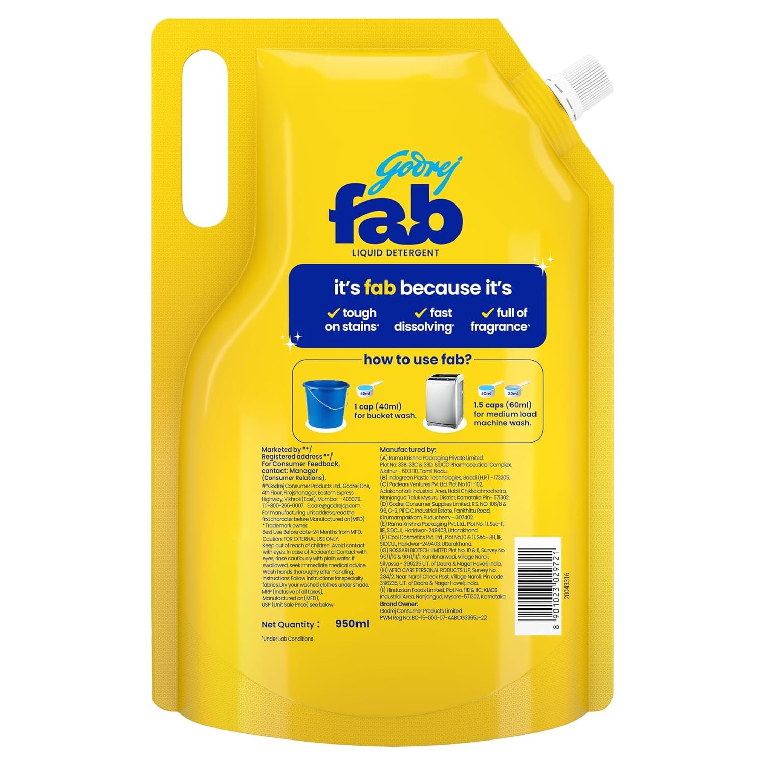 Fab Liquid Detergent - 950 ml - Image 2